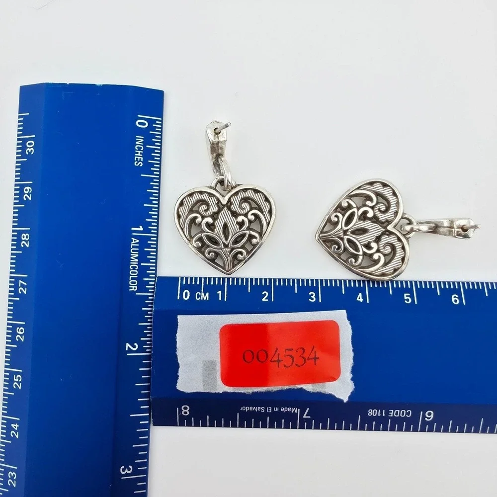 BRIGHTON 'Cordoba Heart' Earrings Open Scrollwork Floral Drop Silver Plate 1.5